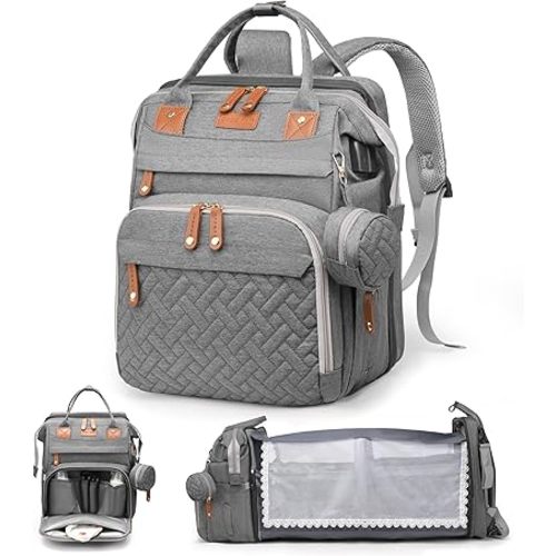 Diaper Bag Backpack with Changing Station, Multifunction Travel Baby Bag, Waterproof Baby Tote, Large Capacity Mommy Bag, Newborn Essentials Backpack Bag, Unisex, Gray - Grey