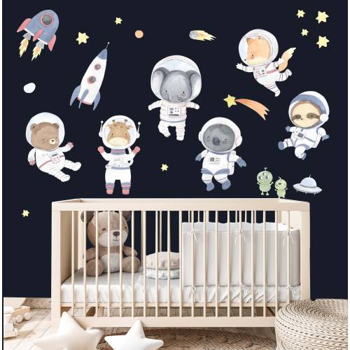 Astronaut Nursery Wall Stickers, Planet wall stickers, PVC Free Fabric wall stickers that are reposition-able and fun to apply!