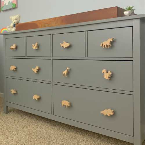 50+ dresser knobs for nursery | Nursery and kids room drawer knobs | Cute solid oak handmade for new & expectant moms. Dino safari sea farm