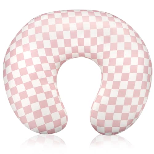 DAYEEBALL Nursing Pillow Cover, Removable Nursing Covers for Breastfeeding Pillows, Stretchy and Soft Fit for Baby Girls Boys Newborn, Pink Checkerboard (Only Cover)
