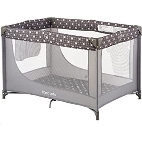 Pamo Babe Portable Crib Baby Playpen with Mattress and Carry Bag Grey