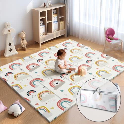 NOONKTY 79x71 Extra Large Baby Play Mat for Floor, Foldable Foam Playmat for Babies 0-12 Months & Kids, Non-Toxic Waterproof Baby Mat for Floor, Thick Playpen Mat for Tummy Time Crawling