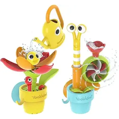 Yookidoo Toddler Baby Bath Toy (Ages 1-3) Garden Adventure Set Bundle: Snail & Flower with Watering Can (Mold Free) Attach to Any Tub or Shower Fun for Bath Time - Great for Boys,Girls,& Kids