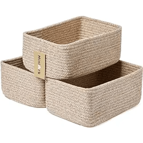 Shelf Storage Baskets for Organizing | Closet Organizer Bins | Small Baskets | Toy Basket | Cute Decorative Basket | Cube Storage Bin | Woven Rope Basket | 11.5×7.5×4.7” | 3 Packs Mixed Brown - L11.5×W7.5×H4.7" - Natural