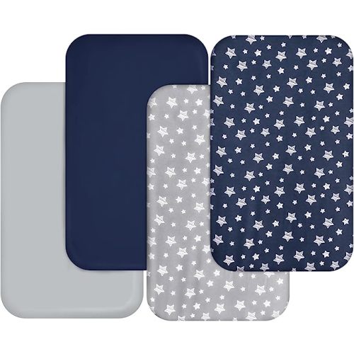 Bassinet Sheets for Boys 4 Pack(33" x 20"), Compatible with Mika Micky, Baby Delight, Dream On Me, Koola Baby, AMKE and Other Rectangle Bassinet Mattress