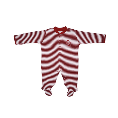 3-6M Oklahoma Sooners CRIMSON Baby Striped Footed Romper Pajamas