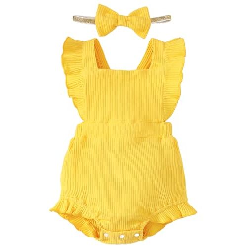 Fullfamous Baby Girl Ruffled Jumpsuit and Headband Set