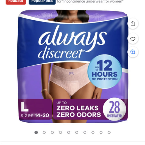 Always Discreet Adult Incontinence Underwear for Women, L, 28 CT - Walmart.com