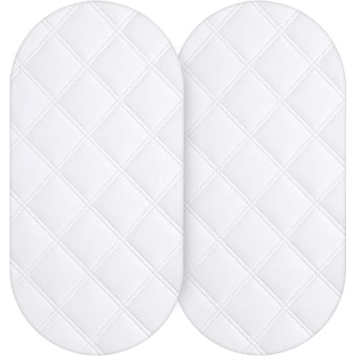 Yoofoss Waterproof Bassinet Mattress Pad Cover 2 Pack Fit for Hourglass/Oval Bassinet Mattress, Baby Bassinet Mattress Protector for Boys and Girls 32X16in White