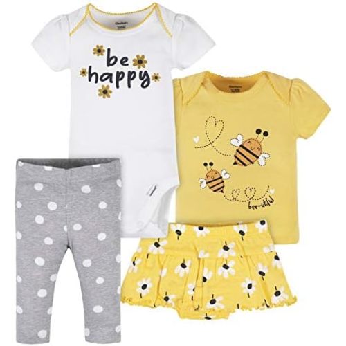 Gerber Baby Girls' Toddler 4-Piece Shirt, Onesie, Skirted Panty and Pant Set