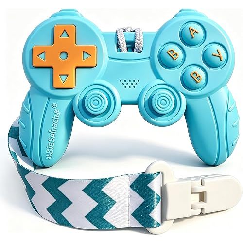 Cool Remote Game Control Teething Toy for Babies 0-6 6-12 Months,Game Controller Teether for Gamer Parents,Baby's First Valentines Day Gifts,Silicone Remote Chew Toys(Blue