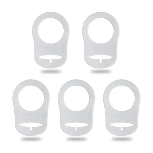 5 Pack Clean Pacifier Clip Silicone Adapter Holder Rings for Pacifier (Food Grade, Clear)
