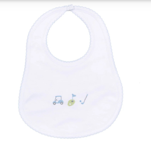Tiny Tee Time Embroidered Bib - Light Blue