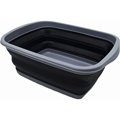 SAMMART 10L (2.6 Gallons) Collapsible Tub - Foldable Dish Tub - Portable Washing Basin - Space Saving Plastic Washtub (Dark Grey/Black, 1)