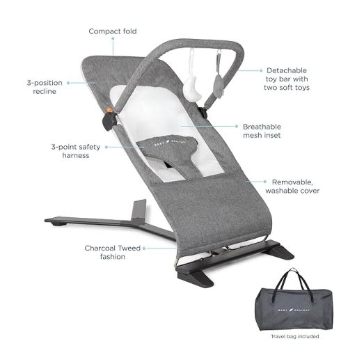 Baby Delight Alpine Deluxe Portable Bouncer | Infant | 0 – 6 months | Charcoal Tweed