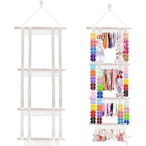 cherrboll Hair Bows Holder Headband Organizer for Girls, Hair Clips Hanger Storage with Hooks, Wall Hanging Decor for Nursery Room