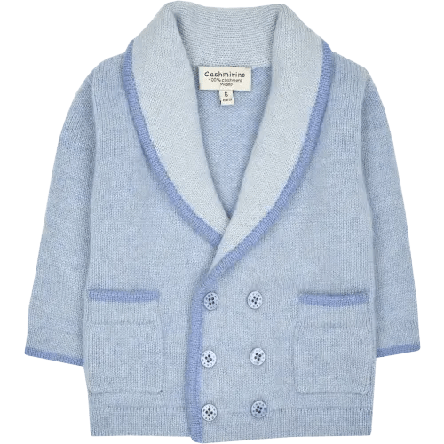 Cashmirino - Blue Melange - Nat 100% Cashmere Double Breasted Blazer