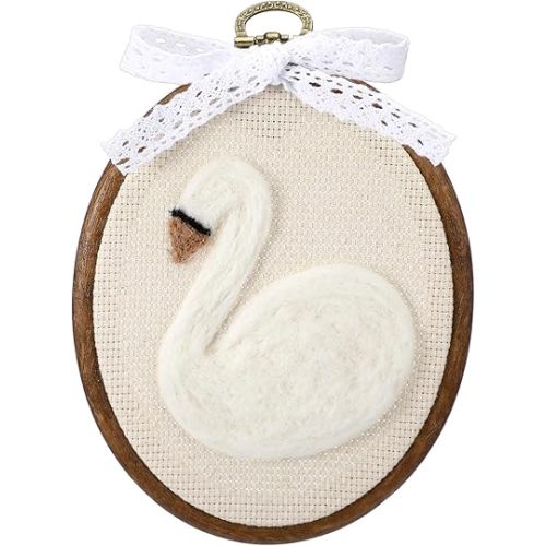 Novabright Felted Swan Nursery Wall Decor Farmhouse Decor 6 Inch Cute Vintage Handmade Wool Swan Embroidery Hoop for Nursery Bathroom Living Room Bedroom