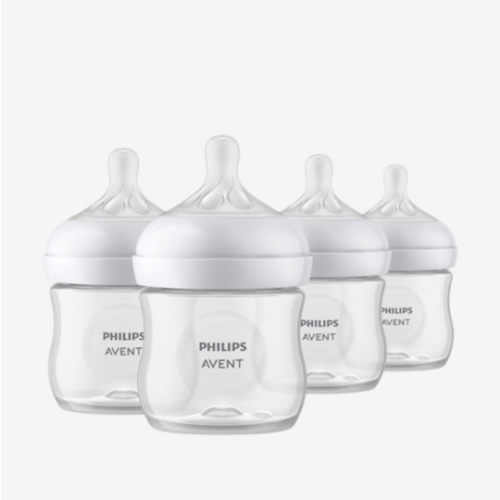 Philips Avent Natural Baby Bottles with Natural Response Nipples (Slow Flow, Flow 2), 4oz, 4-Pack, SCY900/04