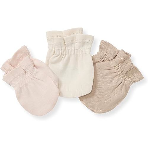 Burt's Bees Baby Unisex Baby Mittens, 100% Organic Cotton, One Size 3-Pack Solid Color Infant Scratch Protection Mitts