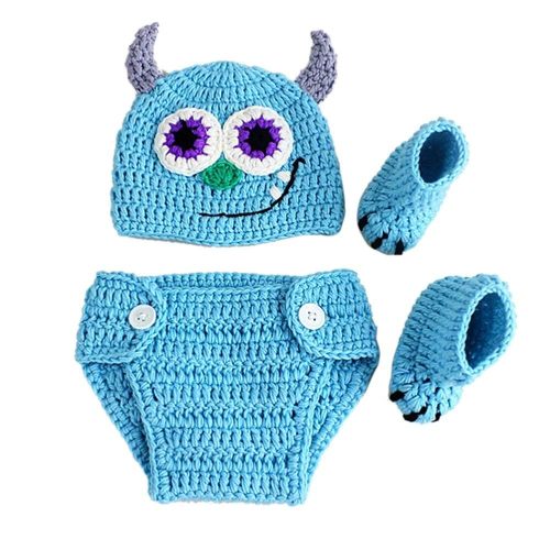 Newborn Photography Props Baby Boy Knitted Outfits Crochet Hat Pants Set