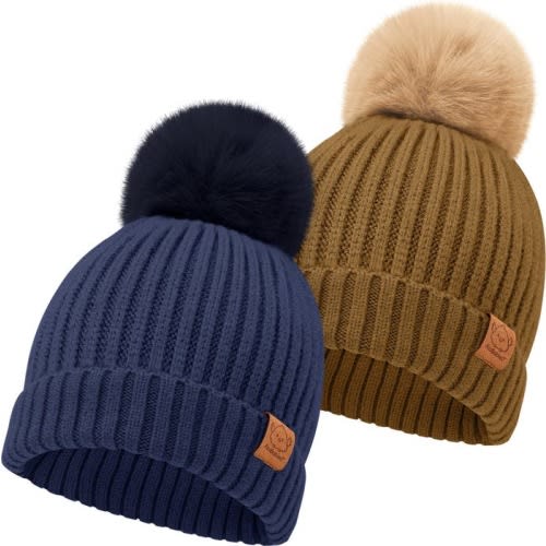 KeaBabies 2-Pack Pom Knitted Beanie, Medium, Blast