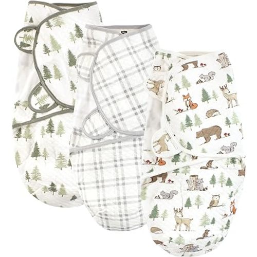 Hudson Baby Unisex Baby Quilted Cotton Swaddle Wrap 3pk, Forest Animals, 0-3 Months