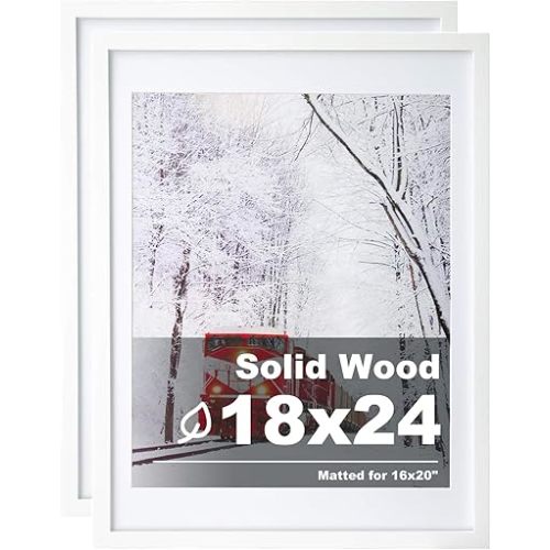 Egofine 18x24 Frames Set of 2 Matted for 16x20 White Poster Frame Made of Solid Wood - Acrylic Plexiglass Front for Wall Mounting Hanging Picture Frame Vertically or Horizontally