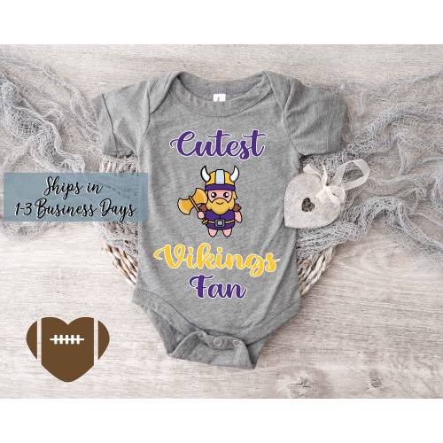 Cutest Vikings Fan Babysuit Bodysuit. Personalized Football Fan baby clothes L-0065
