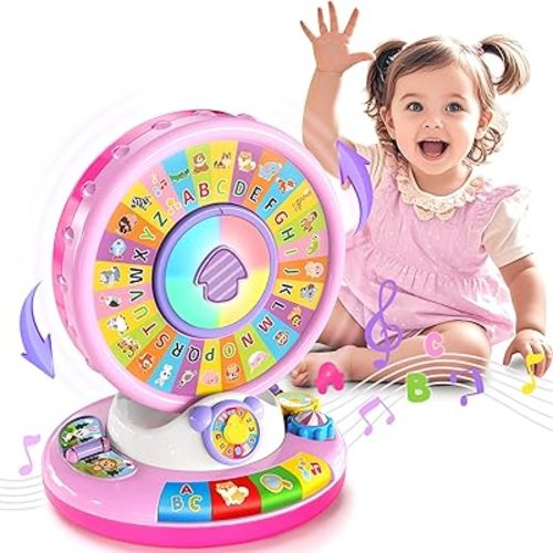 Learning Toy for 1 2 3 Year Old Girls, Spin and Sing Alphabet Zoo with Sounds, Interactive Educational Toys for Toddlers 1-3, Christmas 1st Birthday Gifts for Baby Girls Boys 9-12-18 Months
