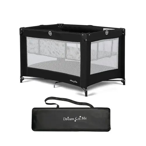 Dream On Me Zazzy Portable Playard with Bassinet in Black, Lightweight Packable and Easy Setup Baby Playard with Mattress and Travel Bag