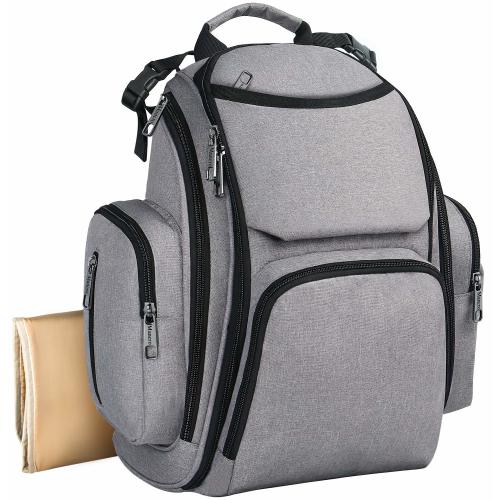 Diaper Bag Backpack, Travel Baby Nappy Bags for Mom/Dad with Insulated Pockets, Changing Pad, Stroller Straps, Mancro Water Resistant Durable Organizer Maternity Backpacks for Boys/Girls Care, Grey