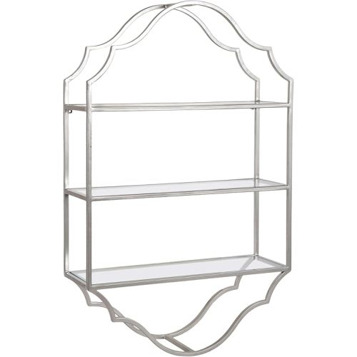 Kate and Laurel Leanna Three-Tiered Wall Shelf, 20 x 32, Silver, Decorative Floating Shelf Storage and Wall Organizer for Bathroom Over Toilet Storage or Display