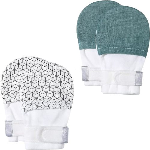 HAPIU Baby No Scratch Mittens Stay On, 100% Cotton Breathable, Adjustable Infant Gloves for Boys Girls, 6 - 12 M