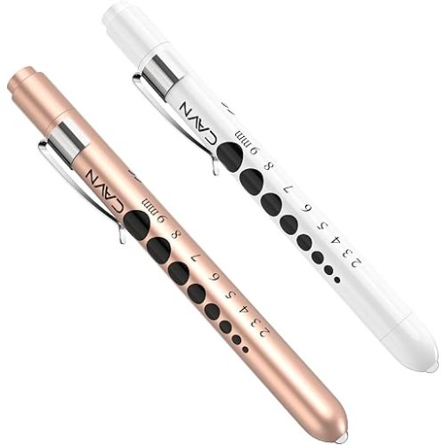 CAVN Pen Light with Pupil Gauge LED Penlight for Nurses Doctors, 2 Pcs Reusable Medical Penlight for Nursing Students (Rose Gold/White)