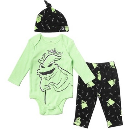Disney Nightmare Before Christmas Zero Sally Jack Skellington Baby Bodysuit Pants and Hat 3 Piece Outfit Set Newborn to Infant, Color: Green / black, Size: 6-9 months