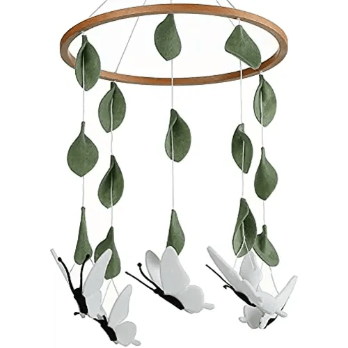 Sorrel + Fern Baby Crib Mobile (White Butterflies) - Baby Shower Gift Nursery Decoration for Boys & Girls