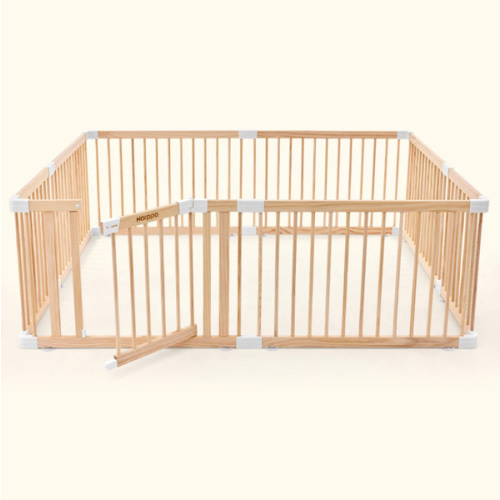 HARPPA Wooden Baby Gate Playpen | Non-Toxic Foldable DIY Adjustable Play Yard for Infants & Toddlers – Natural Finish Baby Fence for Small & Large Spaces