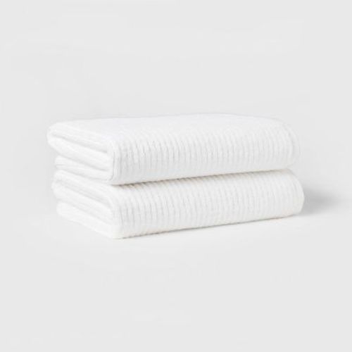 2pk Quick Dry Ribbed Bath Towel Set White - Threshold™: Cotton Terry, Midweight 450-550 Gsm, Machine Washable