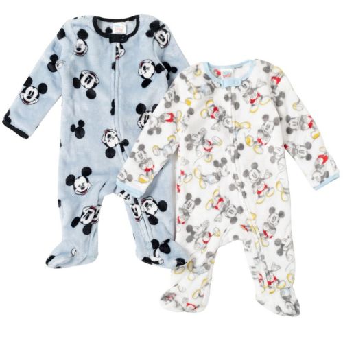 Disney Minnie Mouse Newborn Baby Girls Fleece 2 Pack Coveralls Woobie White / Pink Bows Newborn
