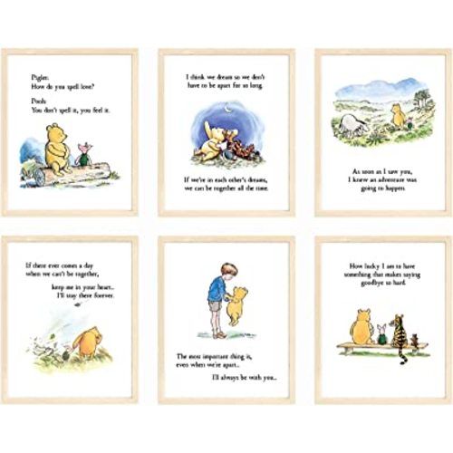 bumbleboo Nistio® Classic Winnie the Pooh Nursery Wall Decor, Winnie the Pooh Print, Winnie the Pooh Playroom Decor, Set of 9 Prints, Piglet, Eeyore, Tigger Nursery Decor, Unframed, 8x10 inches