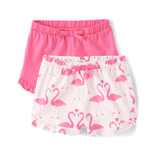 Baby Girls Flamingo Ruffle Shorts 2-Pack - White