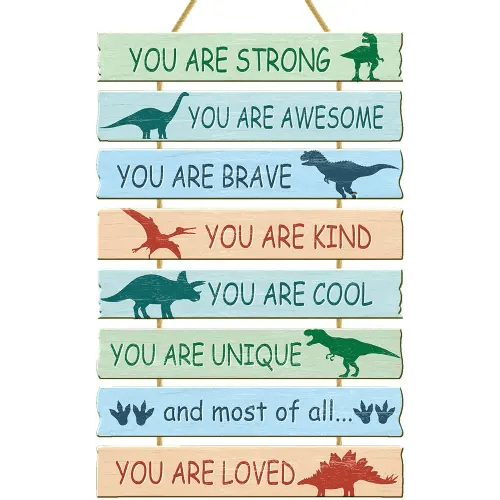 Rutiyoka Dinosaur Room Decor for Boys Bedroom Wall Dino Inspirational Art Kids Wood Decorations Little Boy Nursery Toddler Sign