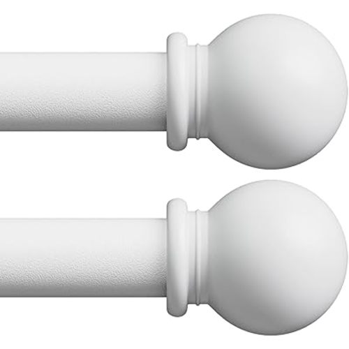 White Curtain Rods 2 Pack, Adjustable 28-62 inch Curtain Rods for Windows, Decorative 5/8 inch Curtain Rod Set of 2 with Brackets for Bedroom, Living Room, Easy Install