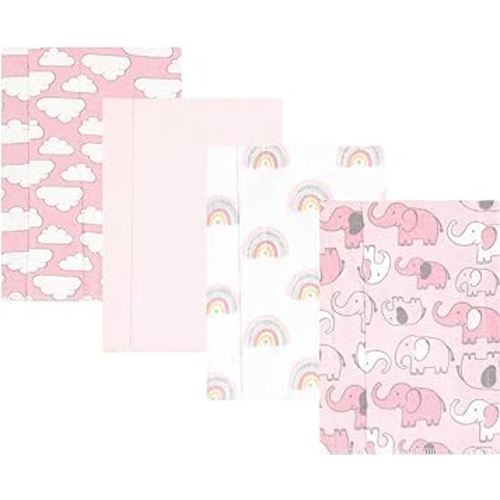 Hudson Baby Unisex Baby Cotton Flannel Burp Cloths 4-Pack, Girl New Elephant, One Size