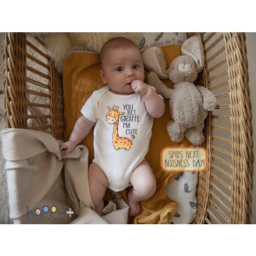 You Bet Giraffe I'm Cute Baby Onesie, Funny Animal Baby Shower Gift, Baby Clothes, Giraffe Bodysuit, Animal Pun, Gender Neutral