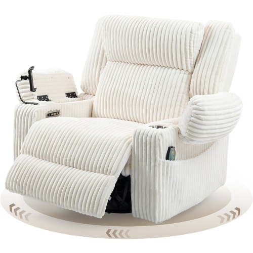 LITVZ Power Oversized Swivel Rocker Recliner with Dual Motor Adjustable Headrest for Adults, Glider Rocking Chair with Vibration and Heat, USB A&C Ports, Armrest Storage, Cup Holder
