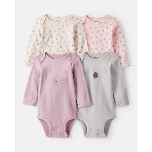 Baby Girl 4-Pack Koala Print Cotton Long-Sleeve Multipack Bodysuits - Multi | Carter's