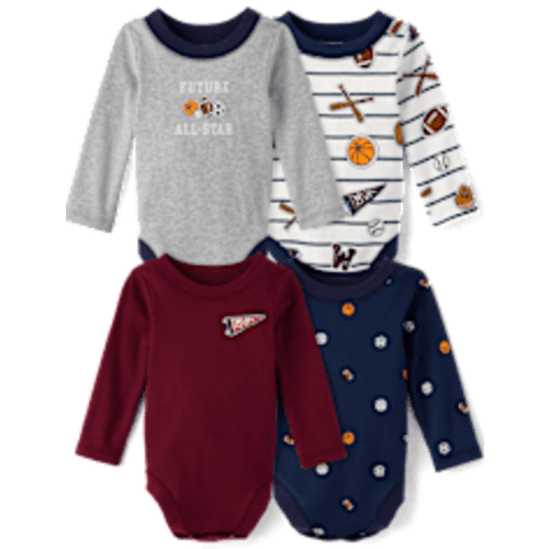 Baby Boys Long Sleeve Sports Bodysuit 4-Pack - WHITE | The Children's Place