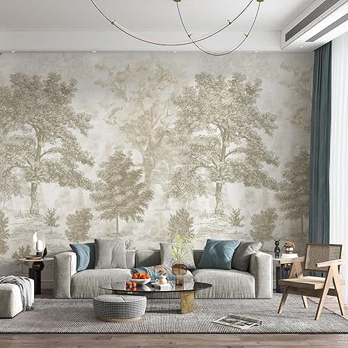 Vintage Forest Wall Mural Peel and Stick 177" W x 110" H Beige Tree Wallpaper Self-Adhesive Large Nature Landscapes Murals Canvas Wall Decor for Bedroom Bathroom